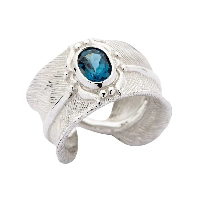 Rings with spiral designs for eye-catching twist -Blue Topaz Feather Sterling Silver Ring