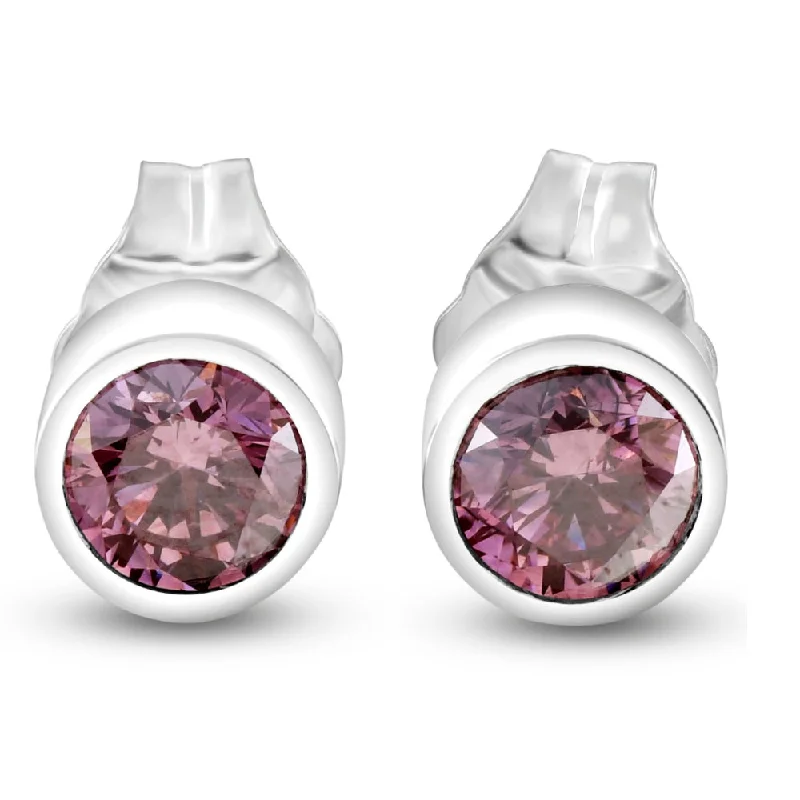 Best hoop earrings with custom designs for a personalized, unique accessory-1/2Ct TW Pink Diamond Bezel Studs 14k White Gold