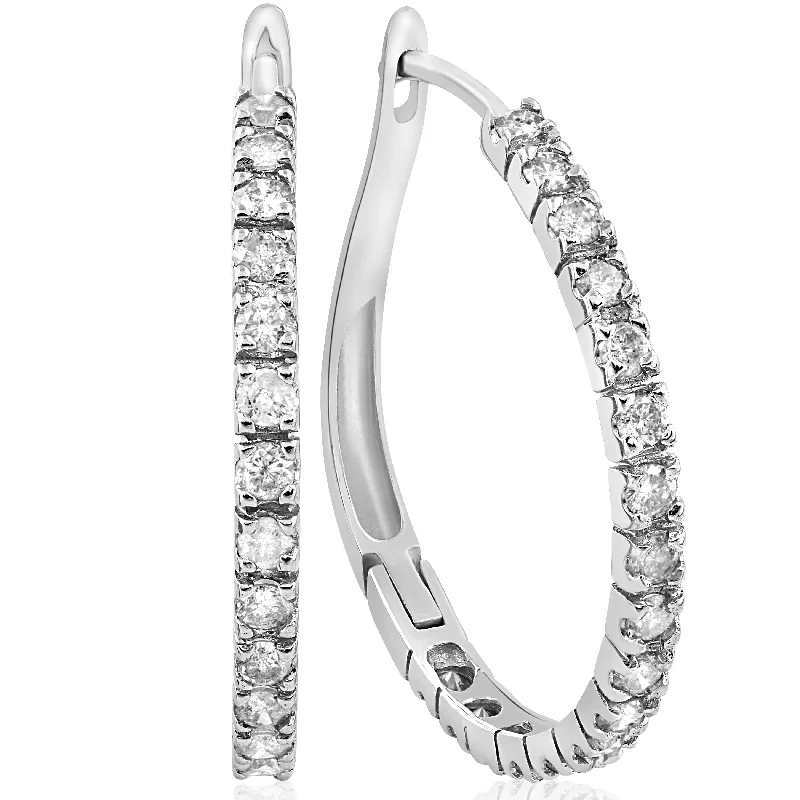 Best hoop earrings with sparkling cubic zirconia for a brilliant, budget-friendly effect-1 Carat Diamond Hoops White Gold 3/4" Tall