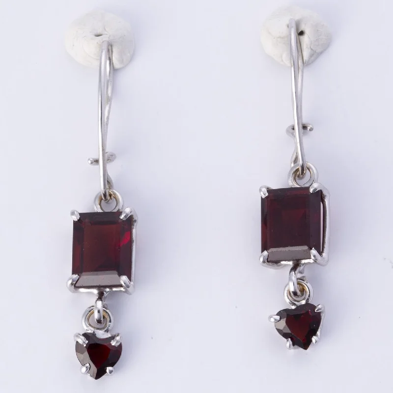 Best hoop earrings with rose gold for a romantic and warm aesthetic-10k White Gold Rectangular/Heart Garnet Earrings | 6.00ctw