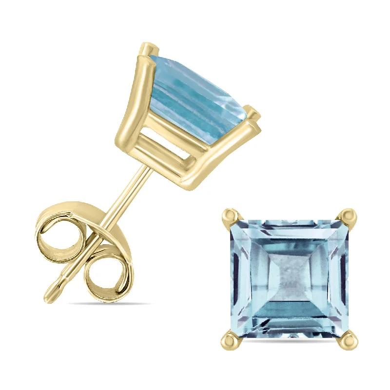 14K  5Mm Square Aquamarine Earrings