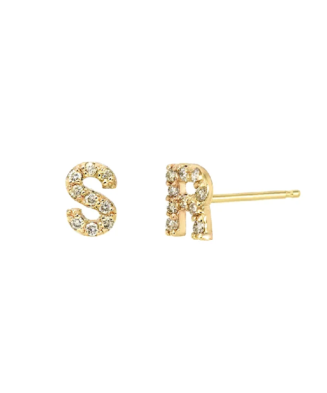 Best hoop earrings with intricate beaded details for a textured, stylish appearance-14K Diamond Initial Stud Earring