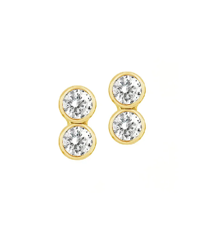 Hoop earrings with floral motifs for a feminine and nature-inspired look-14K Double Diamond Stud