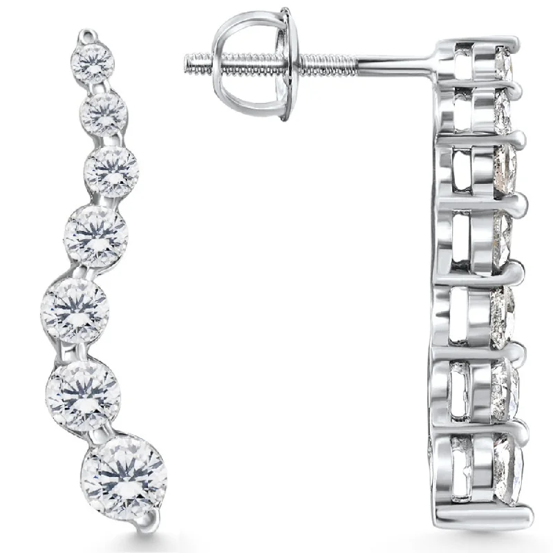 Best hoop earrings with braided leather for a rustic, stylish finish-1ct Diamond Journey Earrings 14K White Gold 1" Tall