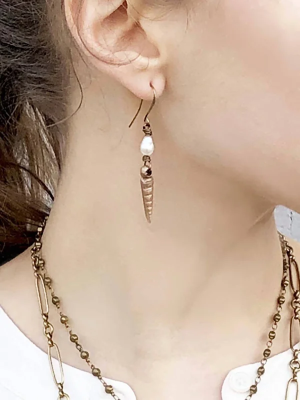 Hoop earrings with removable pendants for a versatile and customizable accessory-Amphitrite Pearl & Bronze Conical Shell Earrings In Multi