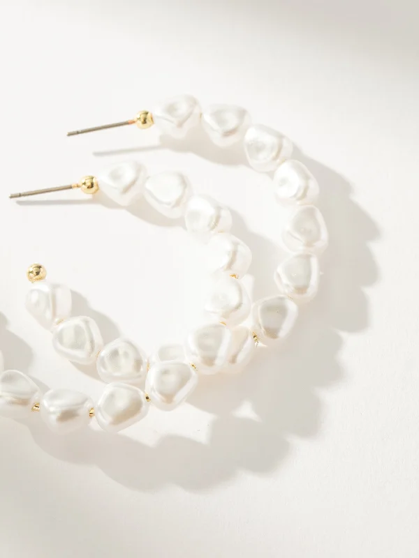 Best hoop earrings with hammered gold for a rustic yet elegant look-Classy Pearl Hoop Earrings