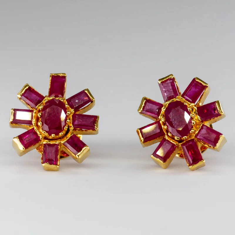 Hoop earrings with multi-tone finishes for a colorful and layered effect-22k Yellow Gold and Ruby Earrings | 6.60 ctw |