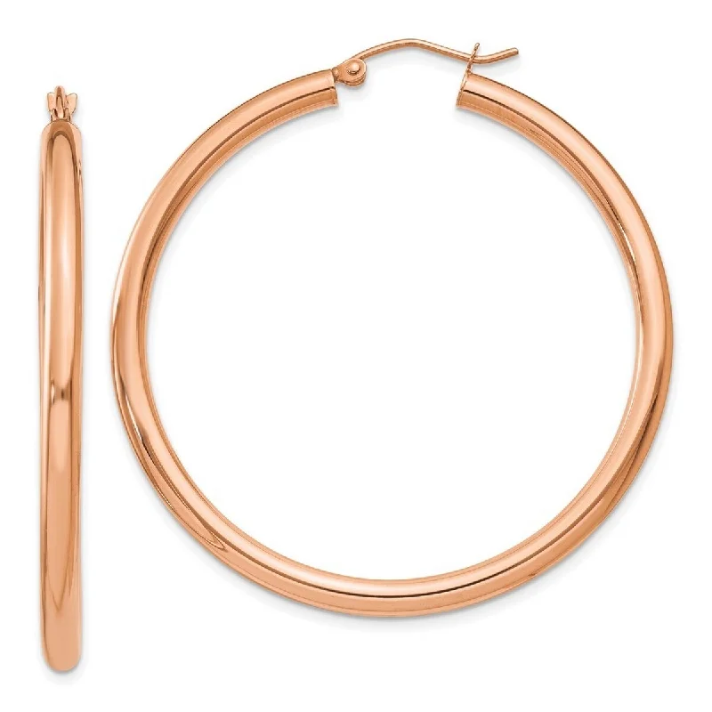 Best hoop earrings with oval shapes for a unique and elongated design-Curata 14k Rose Gold Polished 3x45mm Lightweight Tube Classic Hoop Earrings