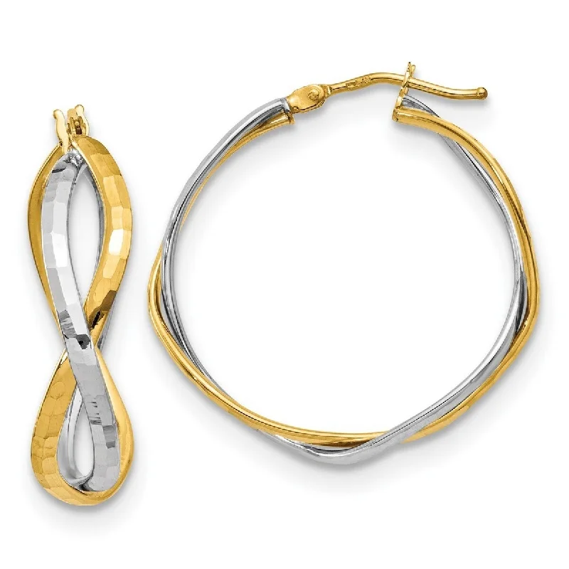 Hoop earrings with a chunky design for a bold and trendy statement-Curata 14k Two tone Gold Textured Double Twist Hoop Earrings - 28.75x8mm