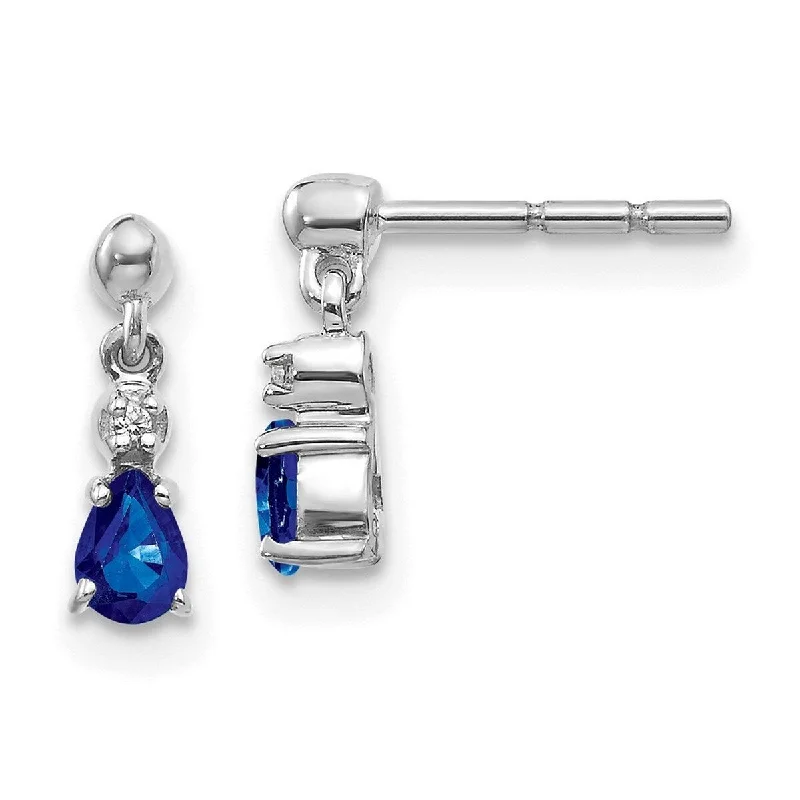 Hoop earrings with luxe velvet finishes for a rich and luxurious touch-Curata 14k White Gold Blue Sapphire and Diamond Dangle Post Earrings Measures 10x2mm Wide