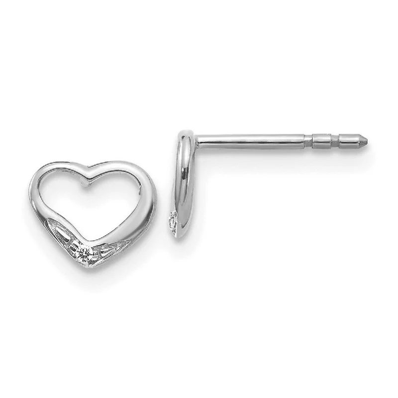 Best hoop earrings with geometric triangle shapes for a modern, chic design-Curata 14k White Gold Diamond Love Heart Post Earrings Measures 5x6mm Wide