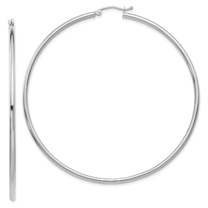 Best hoop earrings with Swarovski crystals for added sparkle and luxury-Curata 14k White Gold Polished 2.5x65mm Lightweight Round Hoop Earrings