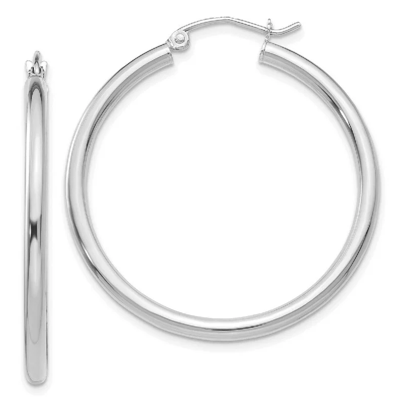 Best hoop earrings with geometric pendants for a modern, chic appeal-Curata 14k White Gold Polished 35x2.5mm Round Hoop Earrings