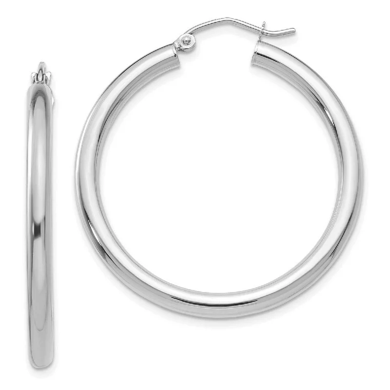 Hoop earrings with leather accents for a sleek and bold combination-Curata 14k White Gold Polished 3x35mm White Hoop Earrings