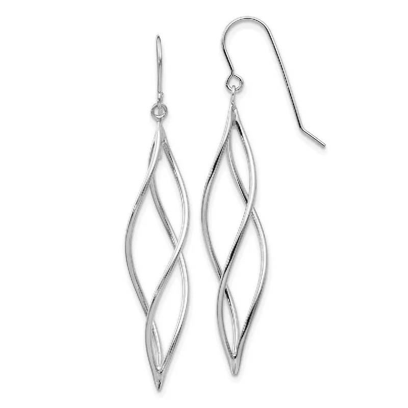 Hoop earrings with textured finishes for a vintage and classic style-Curata 14k White Gold Polished Long Twisted Dangle Hook Earrings (10mm x 51mm)