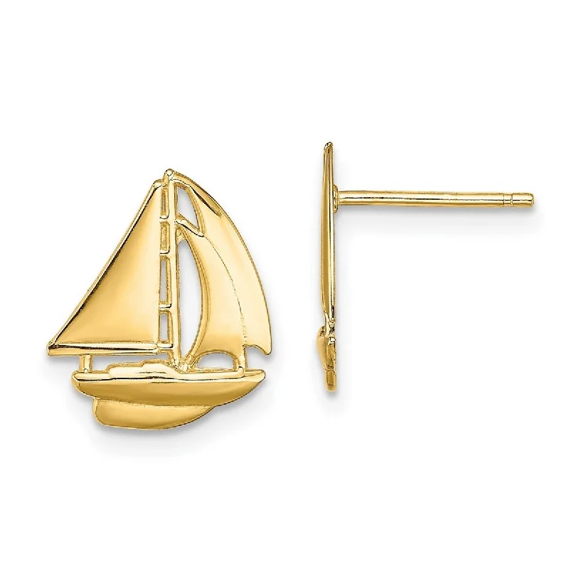 Best hoop earrings with asymmetrical designs for a fashion-forward, avant-garde look-Curata 14k Yellow Gold 2 d and High Polish Sailboat Post Earrings 13mm long