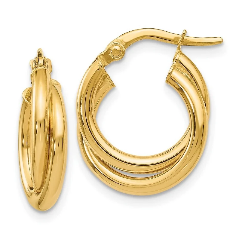 Hoop earrings with oversized pearl accents for a statement-making look-Curata 14k Yellow Gold Italian Polished Twisted Double Hoop Earrings 3x30mm