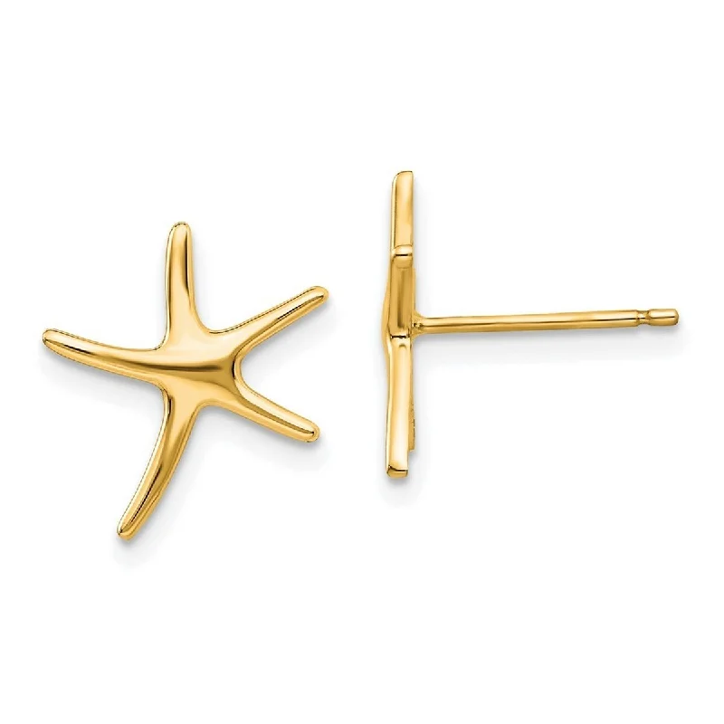 Classic hoop earrings with a thin profile for a sleek and subtle style-Curata 14k Yellow Gold Polished 14mm Starfish Post Earrings