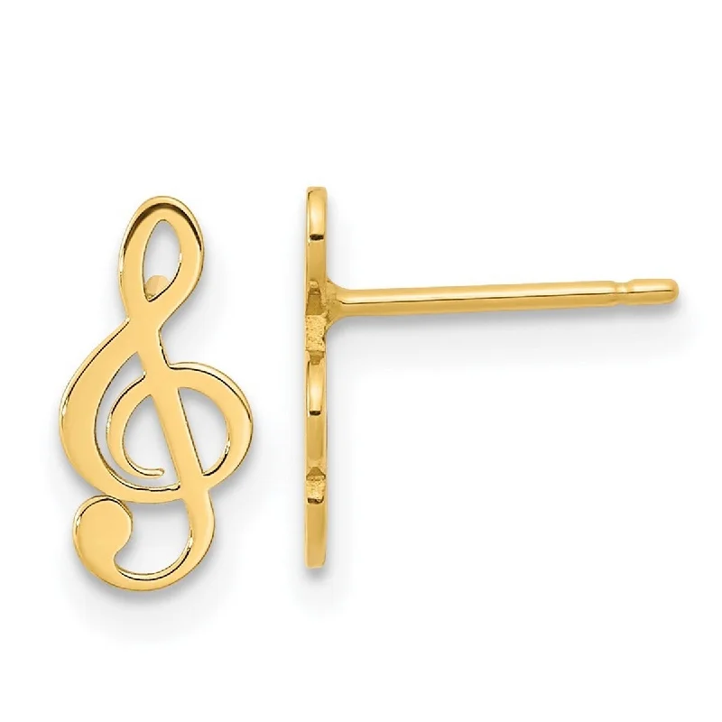 Hoop earrings with spiral designs for a dynamic and fluid look-Curata 14k Yellow Gold Polished Musical Treble Clef Note Post Earrings 10.25x5.2mm