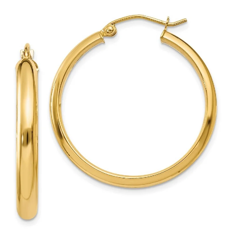 Best hoop earrings with geometric hexagon shapes for a modern, angular look-Curata 14k Yellow Gold Polished Round Tube Hoop Earrings - 30x30mm