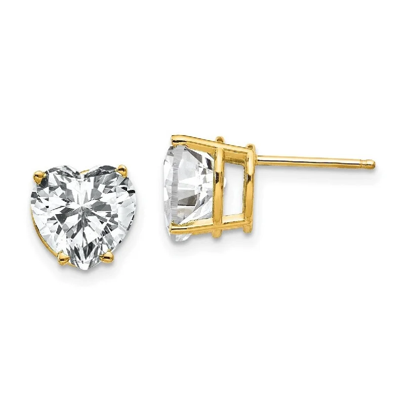 Curata 14k Yellow Gold Post Earrings 8mm Love Heart CZ Cubic Zirconia Simulated Diamond Earrings Measures 8x8mm Wide