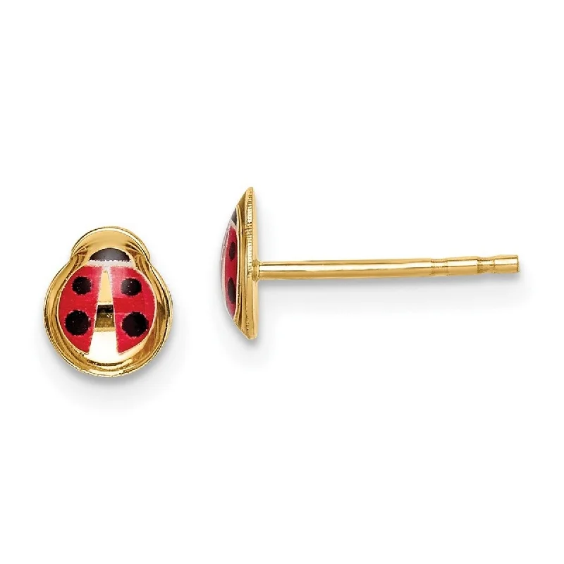 Hoop earrings with abstract shapes for an artistic and creative touch-Curata 14kYellow Gold Flat Red 6mm Enamel Ladybug Post Earrings