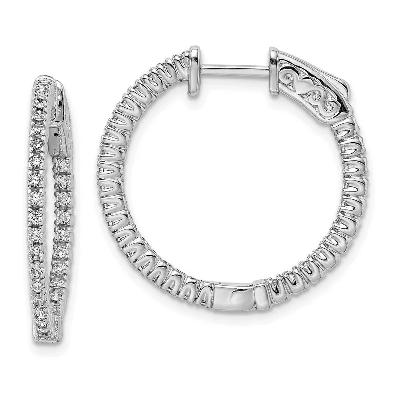 Hoop earrings with intricate designs for a unique and artistic appearance-Curata 925 Sterling Silver Hinged Polished Safety clasp CZ Cubic Zirconia Simulated Diamond Round Hoop Earrings Measures 20x20mm