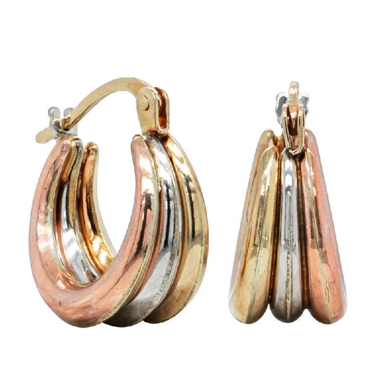 Small hoop earrings for a delicate and understated everyday wear-Deja Vu 9ct Gold Tri-Tone Hoop Earrings