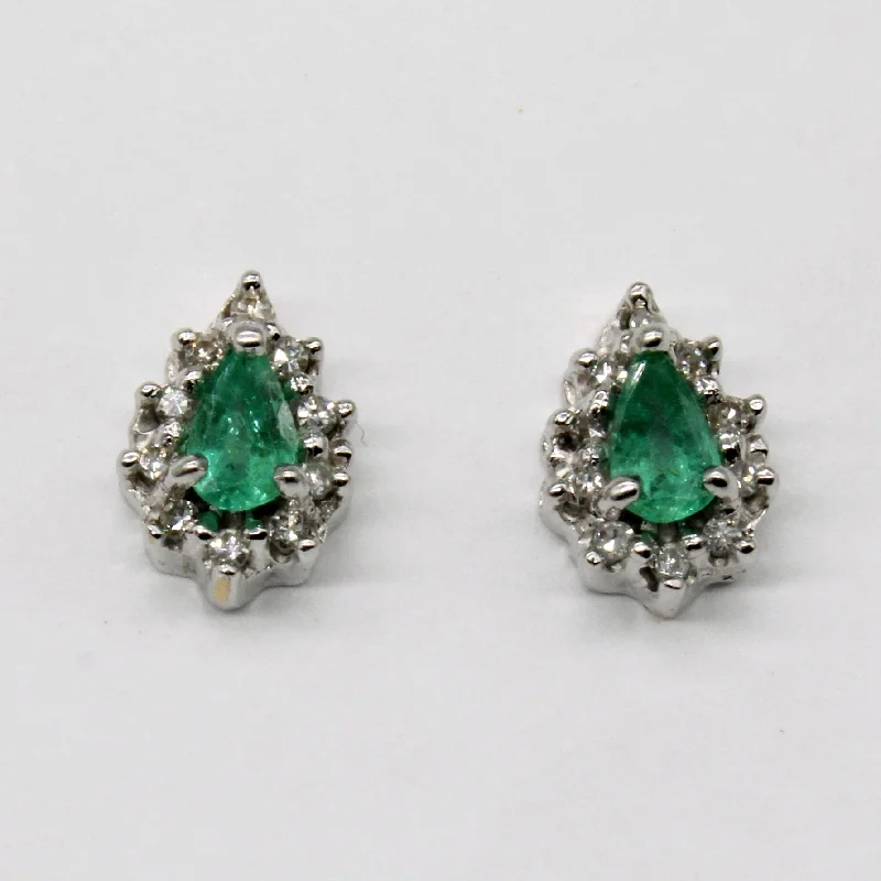 Best hoop earrings with geometric pendants for a modern, chic appeal-Emerald & Diamond Halo Earrings | 0.30ctw, 0.20ctw |