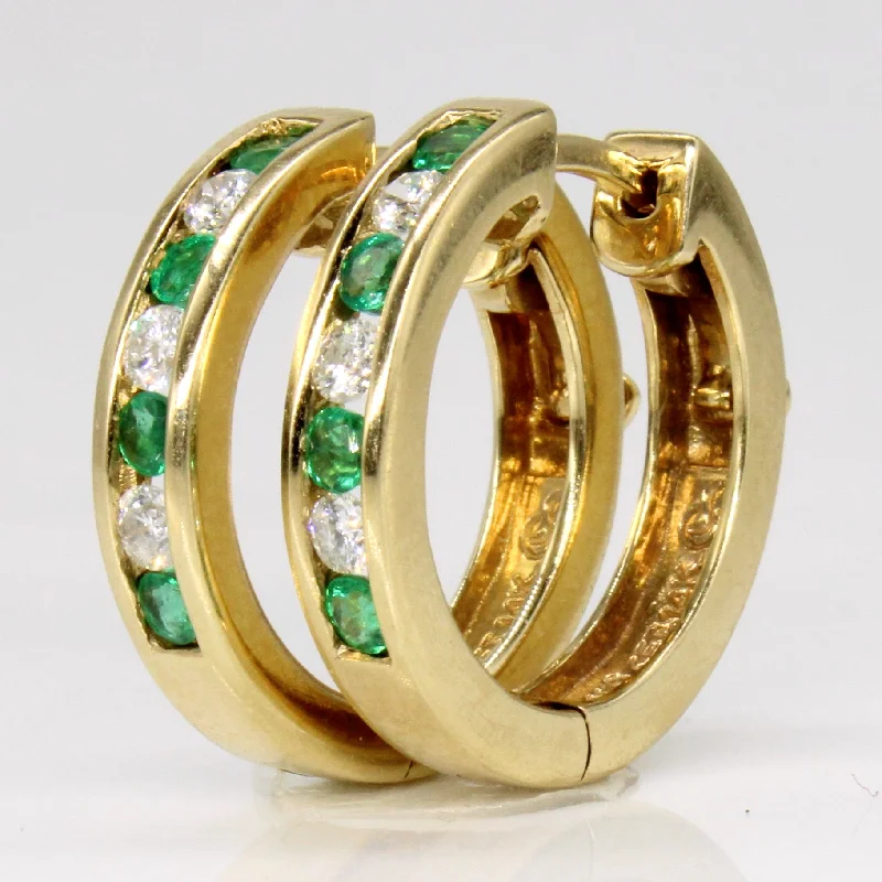 Best hoop earrings with geometric shapes for a modern and artistic appeal-Emerald & Diamond Hoop Earrings | 0.20ctw, 0.15ctw |