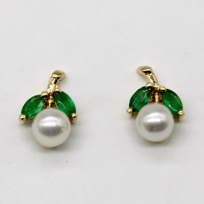 Hoop earrings with artistic filigree designs for an intricate, delicate finish-Emerald & Pearl Earrings | 0.14ctw |