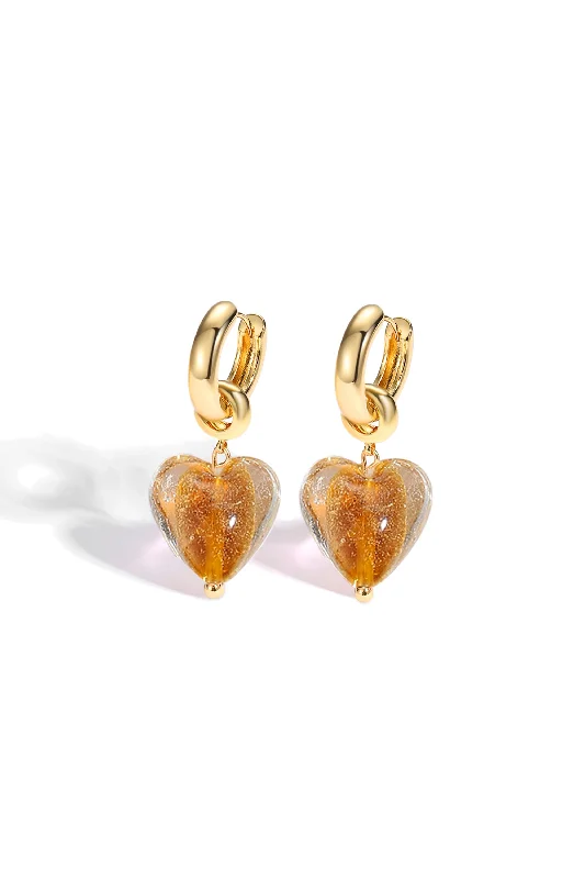 Large hoop earrings for a bold and statement-making fashion accessory-Esmée Amber Glaze Heart Dangle Earrings