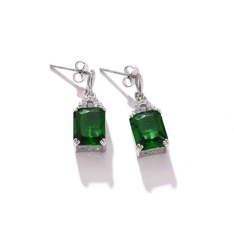 Hoop earrings with removable pendants for a versatile and customizable accessory-Green Color Silver Plated Designer Stone Drop Earring For Women's