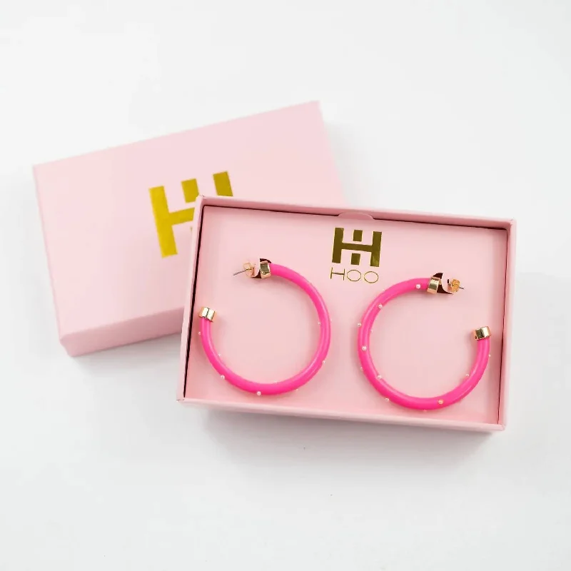 Best hoop earrings with delicate chain details for a trendy and stylish design-Hoop Earrings In Dark Pink