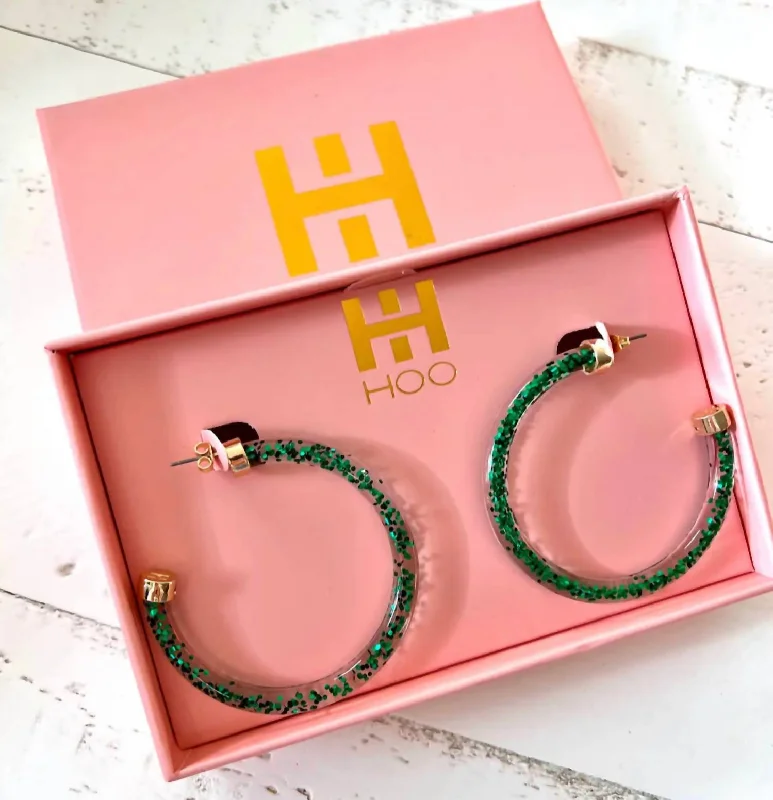 Best hoop earrings with snake chain details for a sleek and modern touch-Hoop Earrings In Green