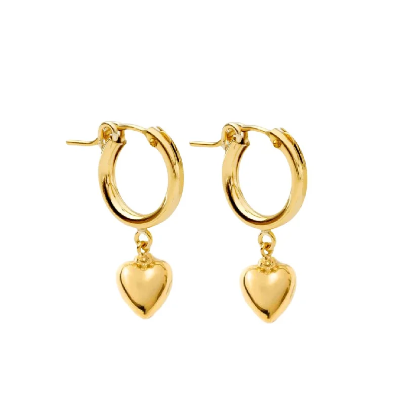 Hoop earrings with gold accents for a warm, elegant statement piece-Huggie Hoops + Heart Charm