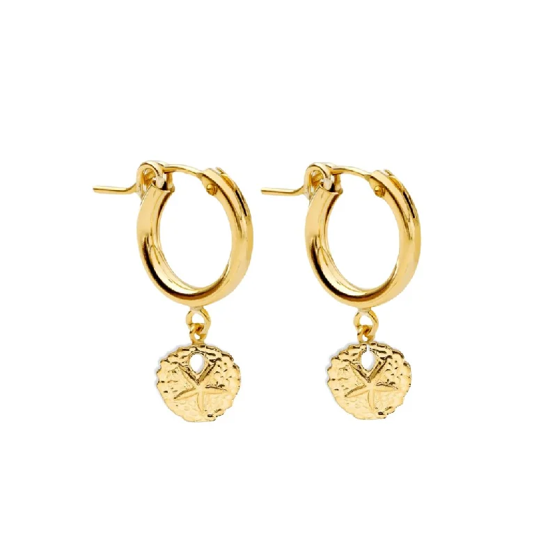 Classic hoop earrings with a thin profile for a sleek and subtle style-Huggie Hoops + Sand Dollar Charm