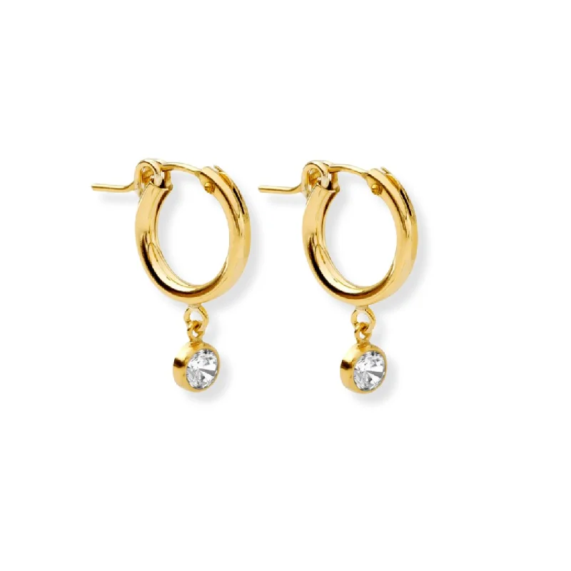 Best hoop earrings with geometric hexagon shapes for a modern, angular look-Huggie Hoops + Tiny Diamond Drop Charm