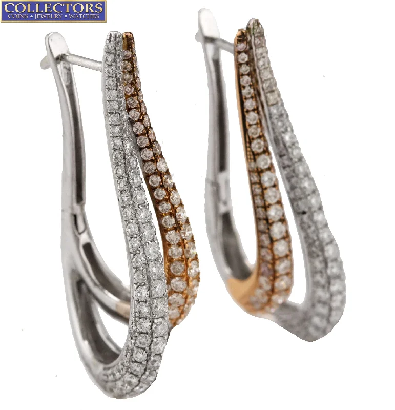 Best hoop earrings with vintage coins for a retro, antique-inspired style-Ladies Elegant 14K White Rose Gold Two-Tone 3.07ctw Diamond Drop/Dangle Earrings