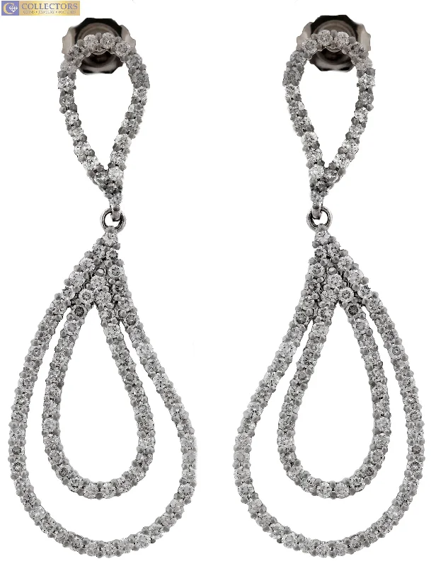 Hoop earrings with cut-out designs for a creative and lightweight effect-Ladies Estate 14K White Gold 1.98ctw Diamond Pear Tear Drop Dangling Earrings