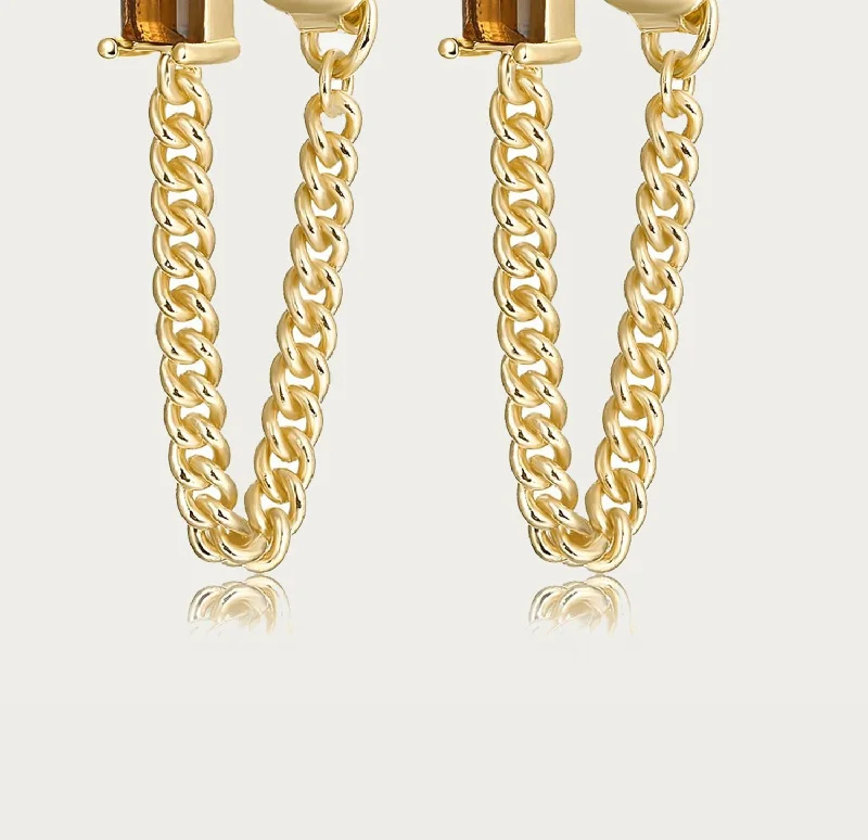 Hoop earrings with twisted leather for a chic and modern boho look-Lionel Gemstone + Chain Studs In Gold