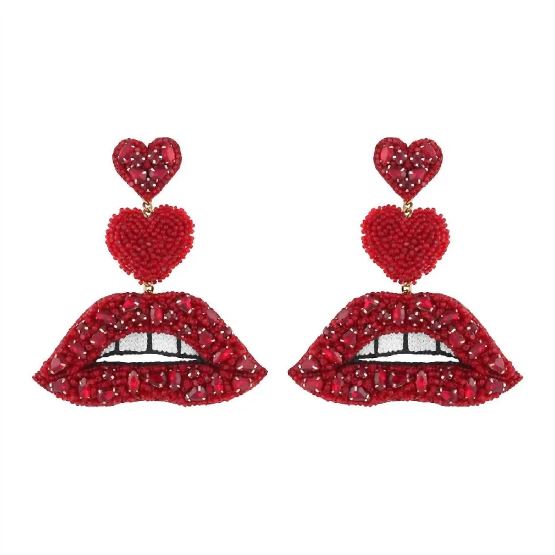 Hoop earrings with stacked layers for a bold and textured design-Lips Earrings In Red