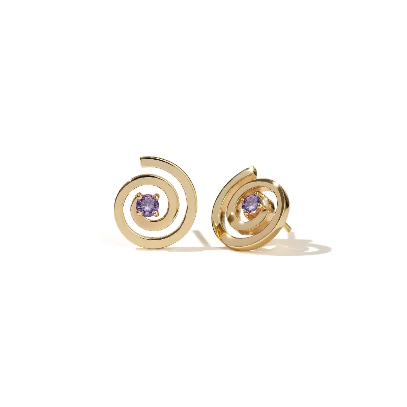 Best hoop earrings with matching bracelets for a coordinated jewelry set-Meadowlark Amethyst Spiral Studs - Gold Plated