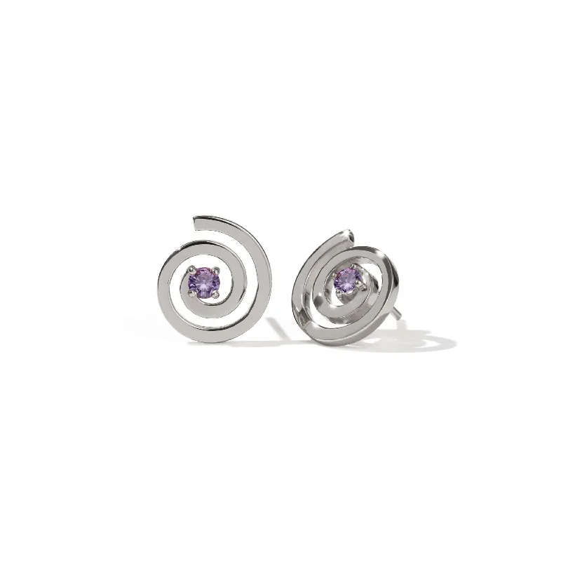 Hoop earrings with crescent moon shapes for a celestial and mystical appearance-Meadowlark Amethyst Spiral Studs - Sterling Silver