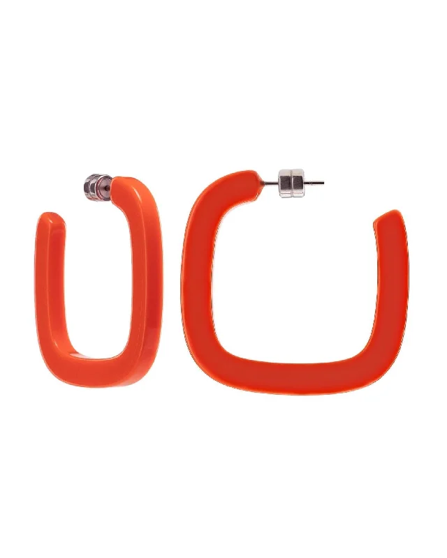 Hoop earrings with hammered copper for a warm and rustic aesthetic-Midi Square Hoops in Bright Orange