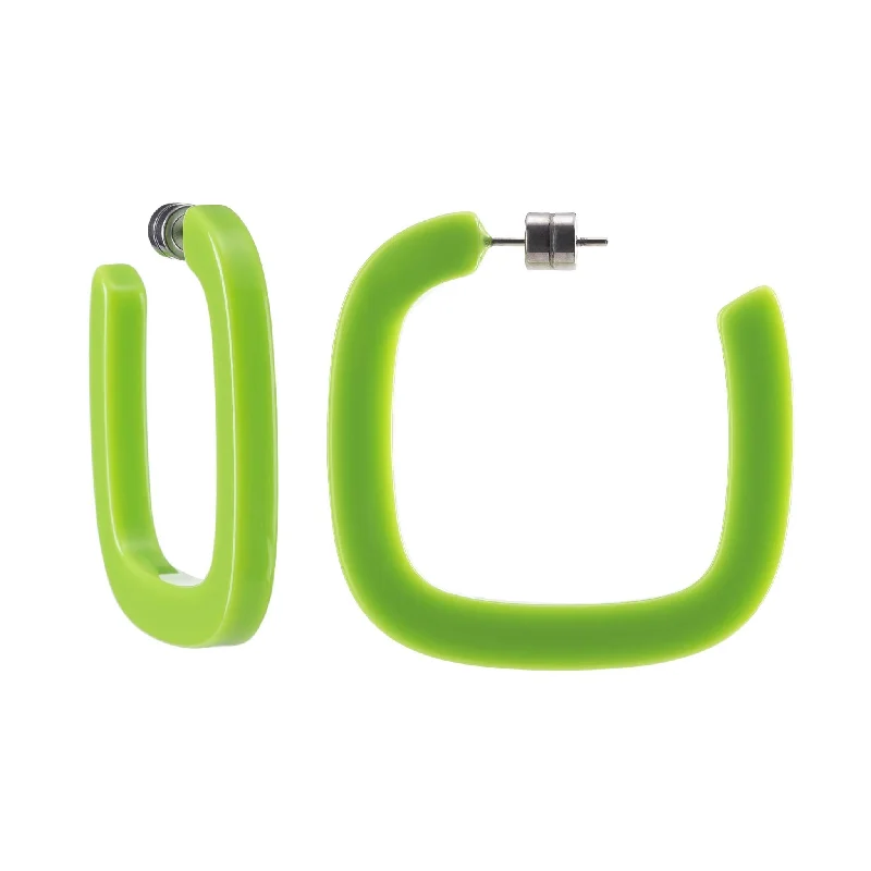 Best hoop earrings with gemstone accents for a colorful and elegant appearance-Midi Square Hoops in Neon Green