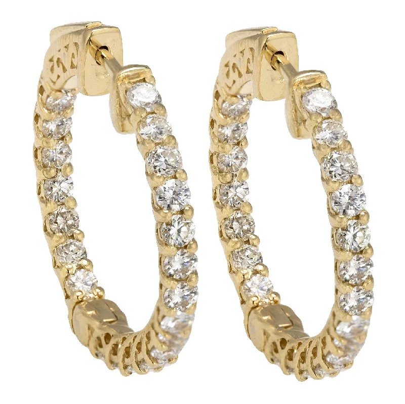 Best hoop earrings with matte finish for a sophisticated, understated design-Modern 14K Yellow Gold 2.43ctw Diamond 2mm x 26mm Inside Out Hoop Earrings