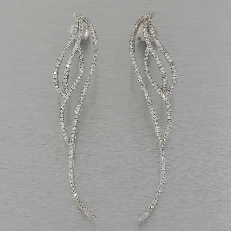 Hoop earrings with snake print designs for an edgy, wild appearance-14k White Gold 1.25ctw Diamond Long Hanging Bridal Earrings