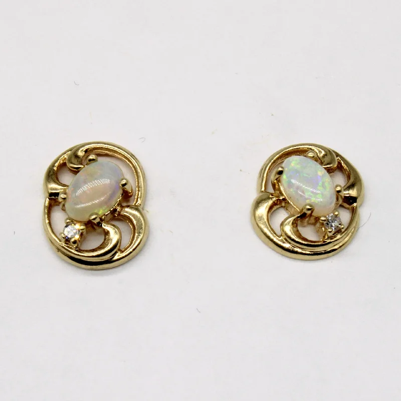 Best hoop earrings with marbled designs for a trendy and artistic effect-Opal & Diamond Earrings | 0.50ctw, 0.03ctw |