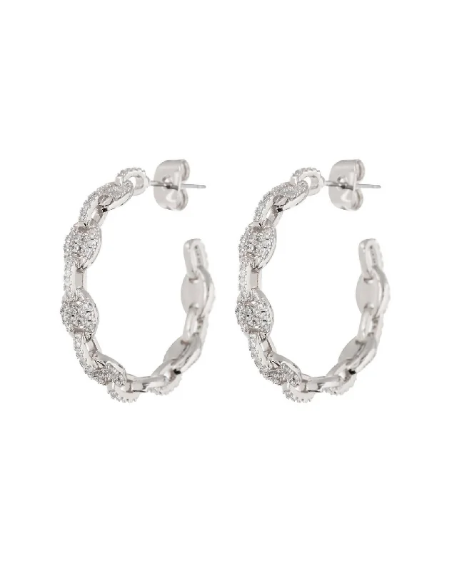 Best hoop earrings with intricate beaded details for a textured, stylish appearance-Pave Mariner Hoops Earrings In Silver